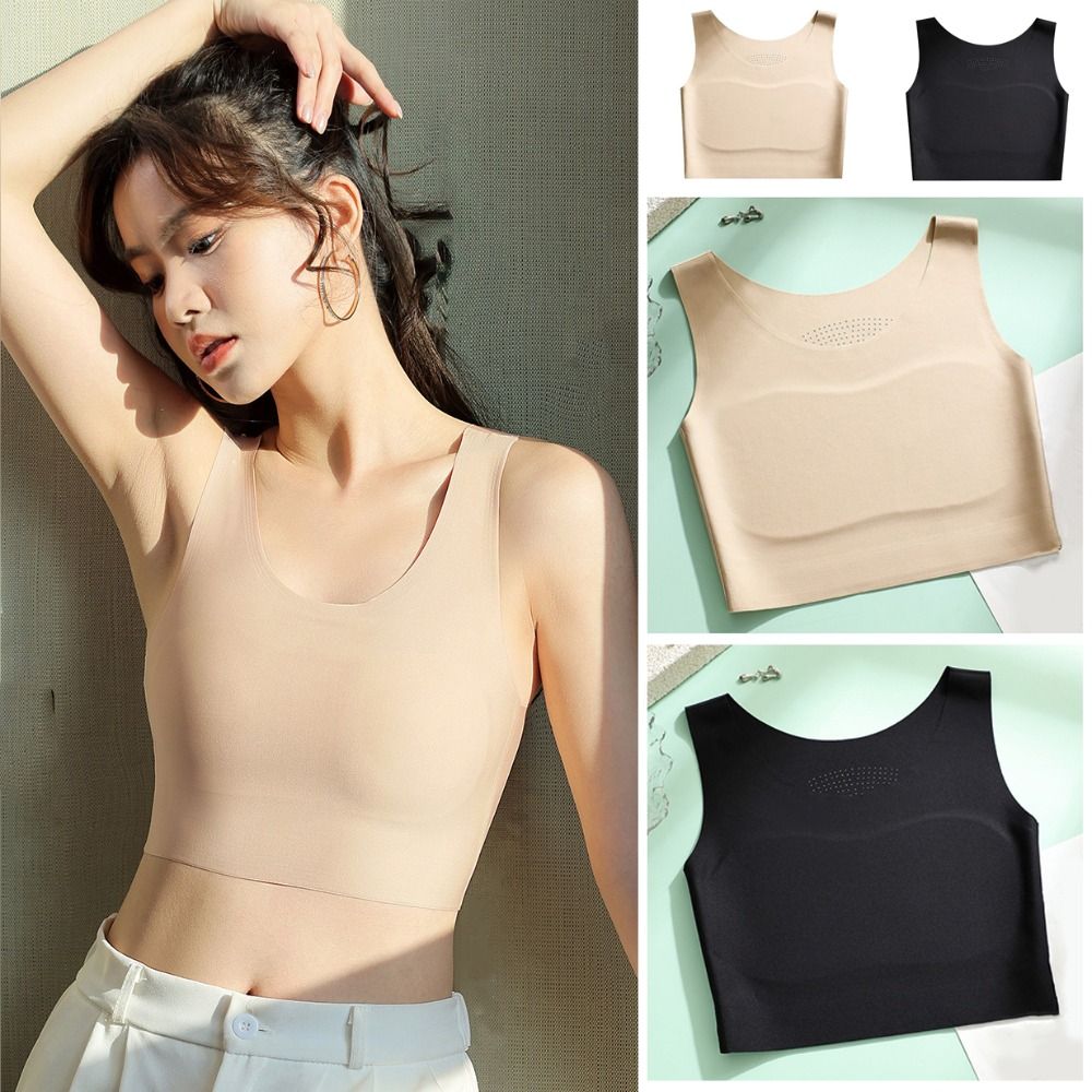 Plunge Bra Push Up - 여성용 아이스 실크 심리스 무선 브라,
