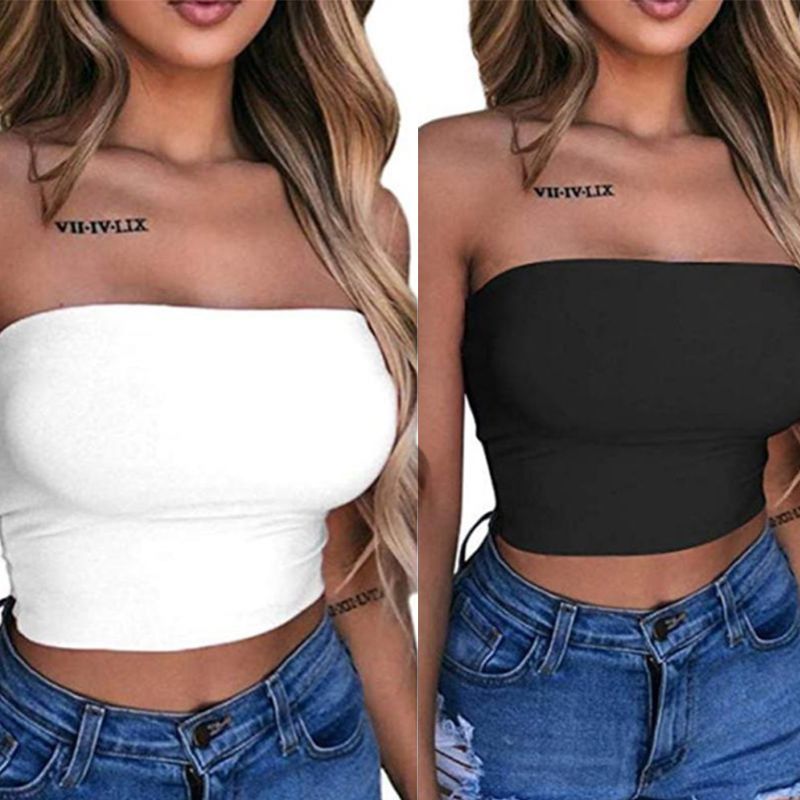 여성용 섹시한 끈 없는 오프 숄더 크롭 튜브 탑, 단색 - T Shirt Bra Seamless 리뷰 및 가격
