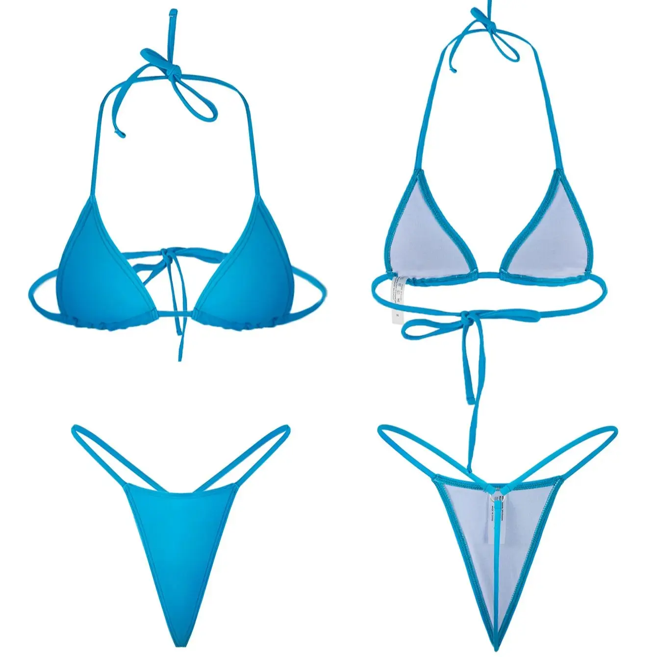 섹시한 여성 수영 세트 타이 스트랩 수영복, 단색 티팬 - Underwire Bra Padded 리뷰 및 가격